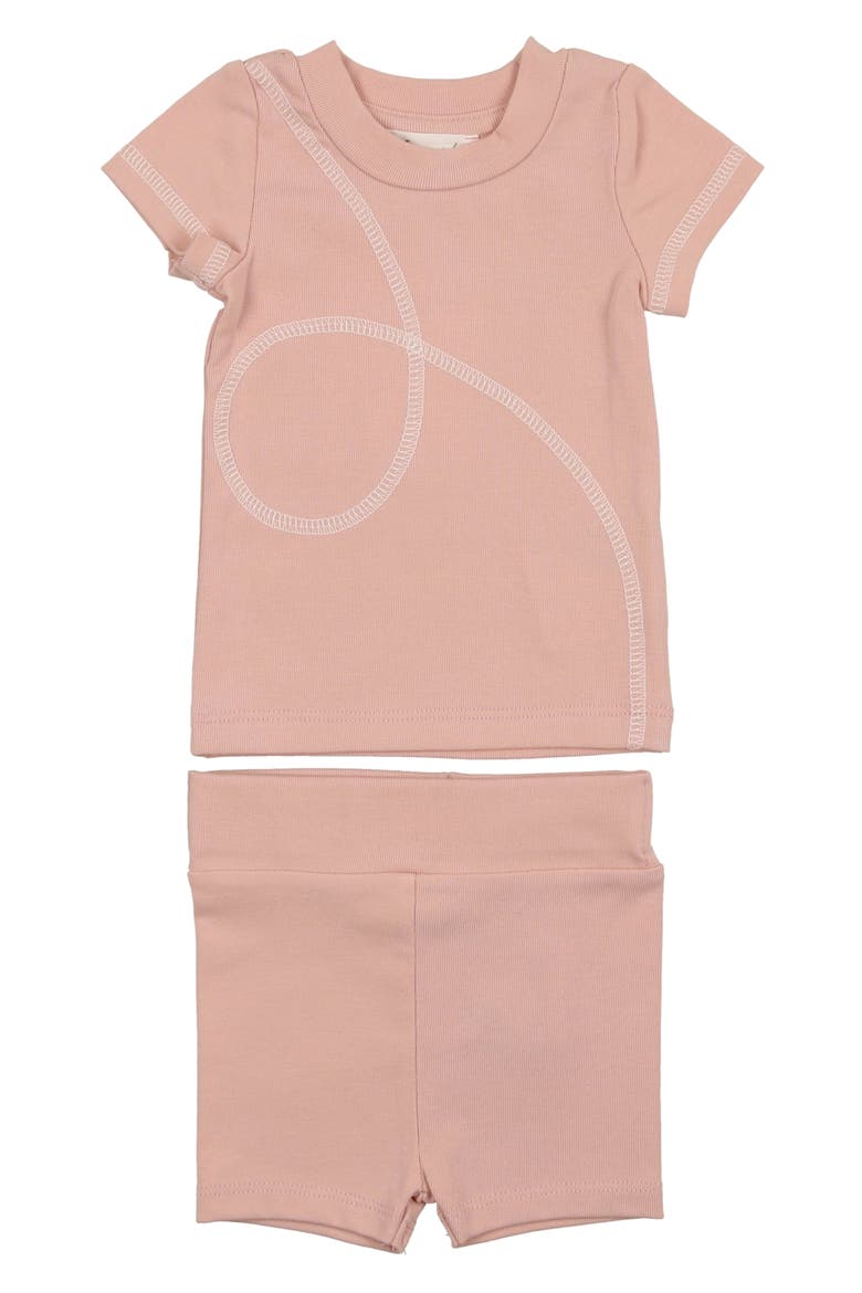 Spiral Stitch Cotton Knit T-Shirt & Shorts Set, Main, color, PALE PINK