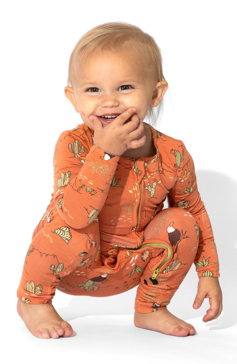 Bellabu Bear Kids' Desert Fitted One-Piece Convertible Pajamas, Alternate, color, Orange