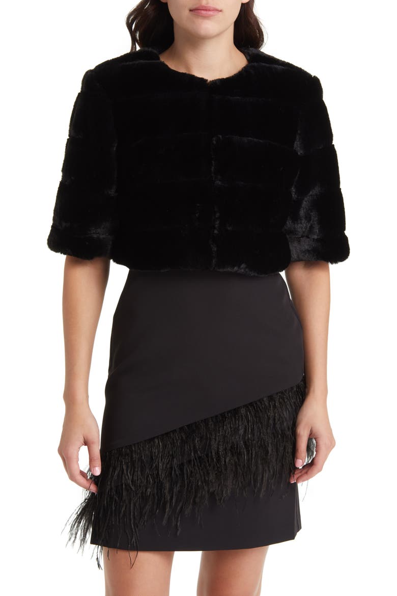 Faux Fur Crop Jacket, Alternate, color, BLACK