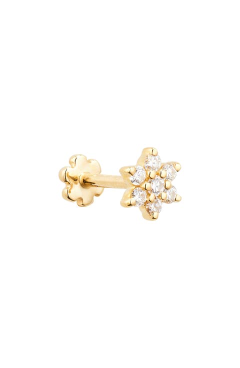 Diamond Flower Threaded Stud Earring