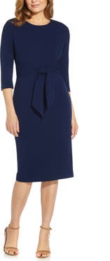 Adrianna Papell Tie Waist Crepe Sheath Dress
