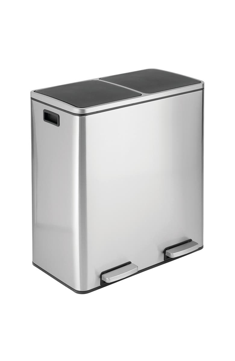 mDesign Metal Steel 60L Large Dual Compartment Step Trash Can - Brushed Chrome, Main, color, Silver