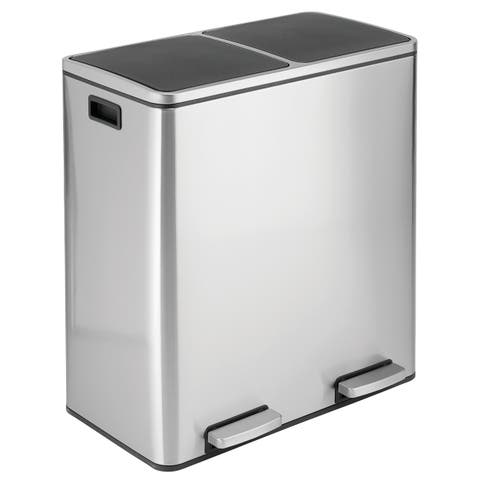 Metal Steel 60L Large Dual Compartment Step Trash Can - Brushed Chrome