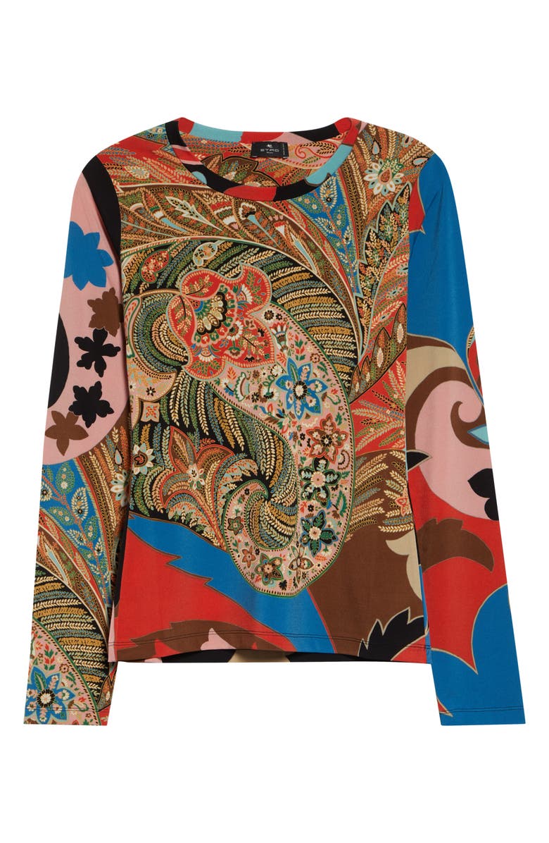Etro Paisley Long Sleeve Jersey Top, Main, color, Red