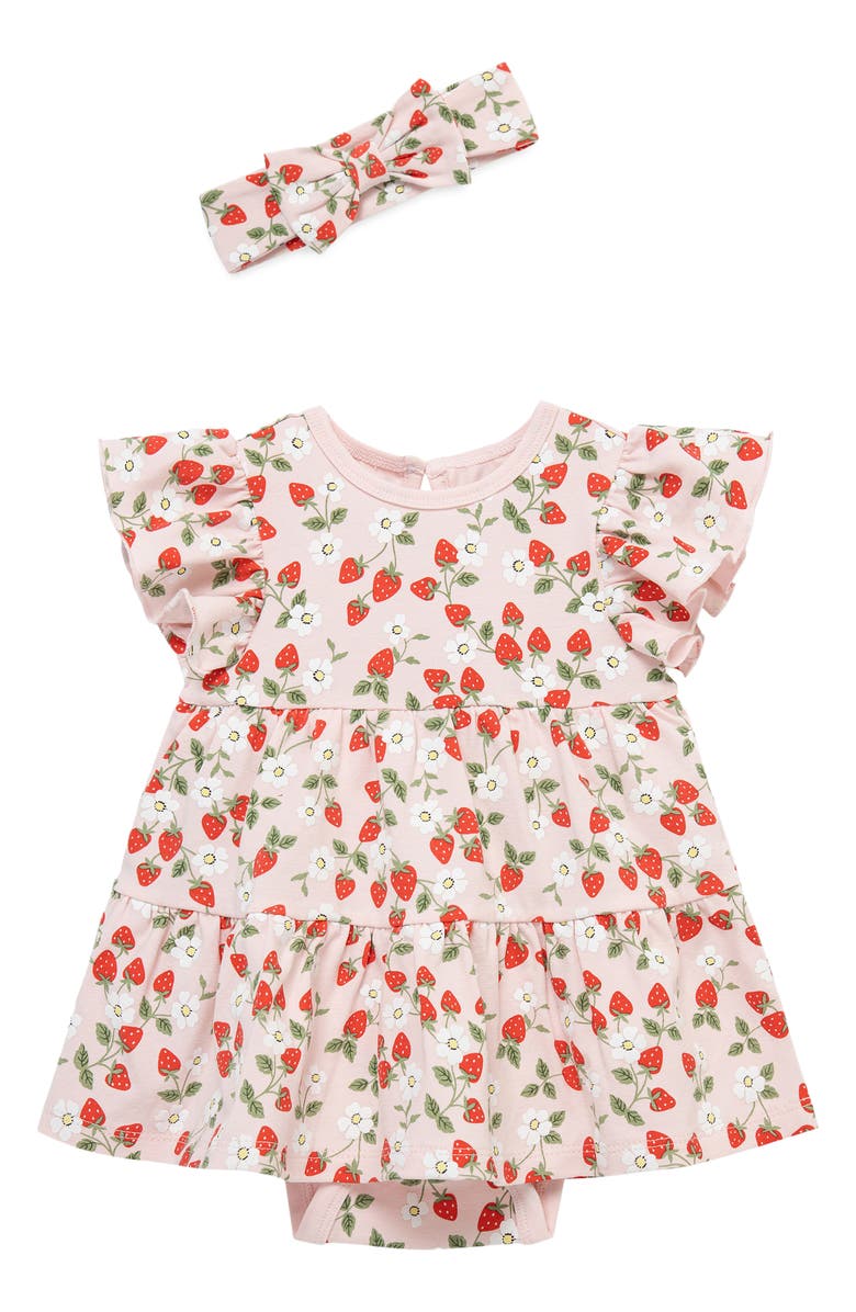 Little Me Strawberry Skirted Bodysuit & Headband Set, Main, color, Pink