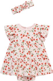Little Me Strawberry Skirted Bodysuit & Headband Set