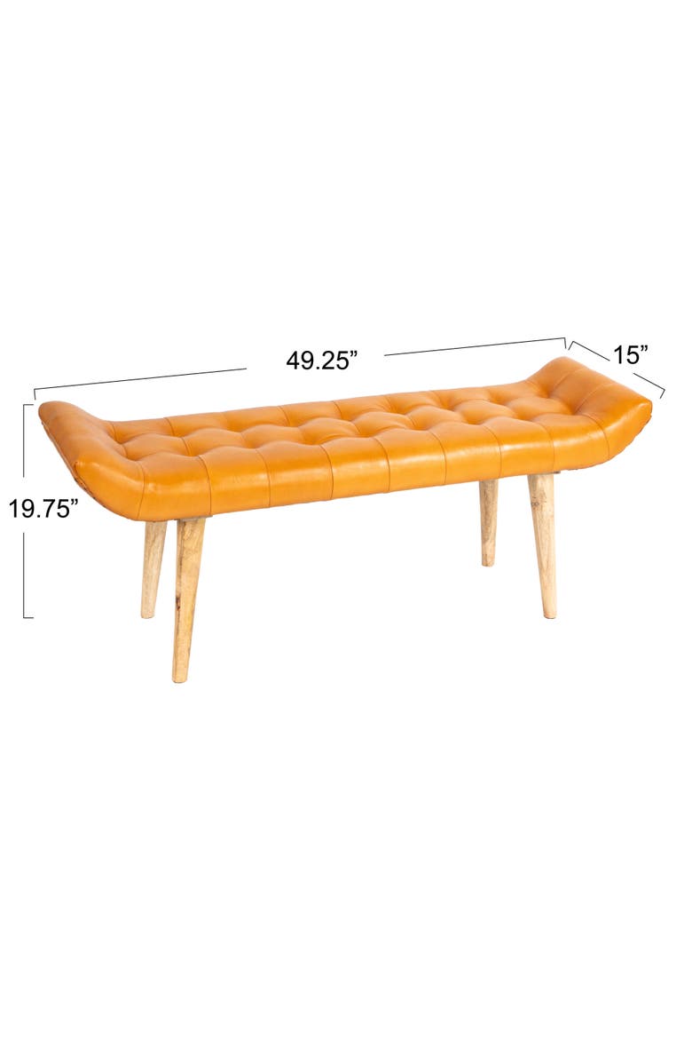 Wood and Goat Leather Bench, Camel, Alternate, color, Natural