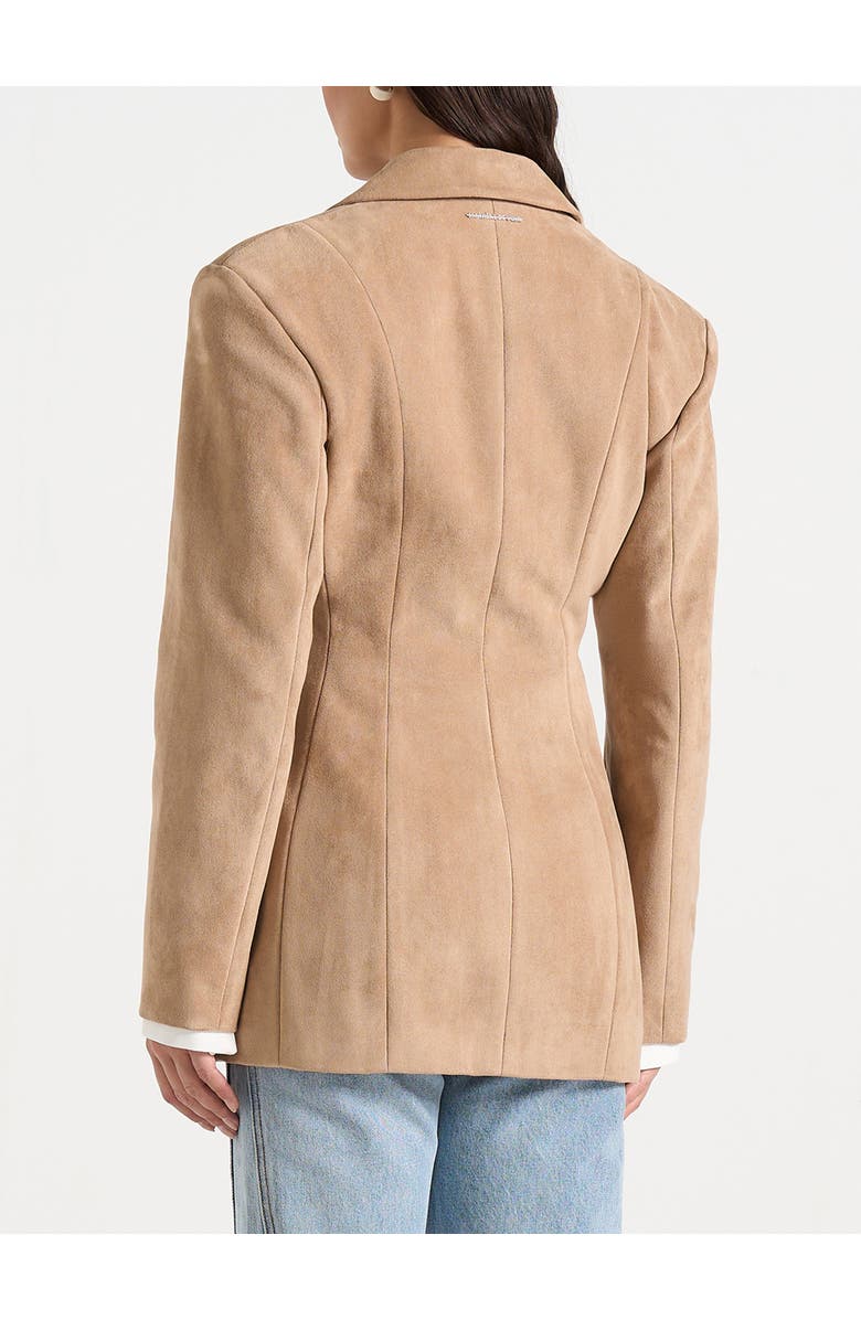 Manière De Voir Claire Suede Wide Shoulder Cinch Waist Blazer, Alternate, color, Beige