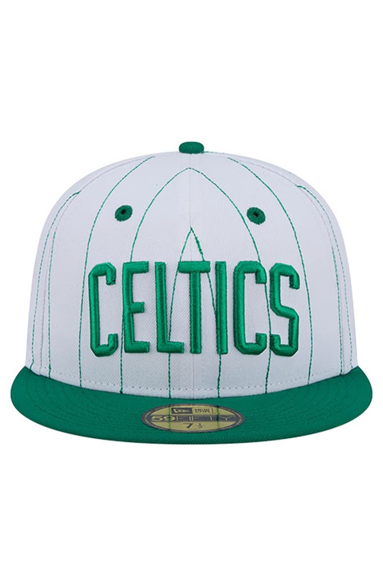 New Era Men's New Era  White Boston Celtics Wordmark Pinstripe 59FIFTY Fitted Hat, Alternate, color, White