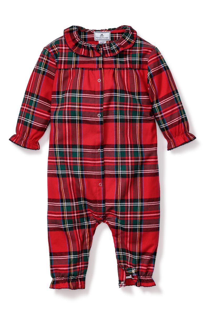 Petite Plume Madeline Imperial Tartan One-Piece Brushed Twill Pajamas, Main, color, Red