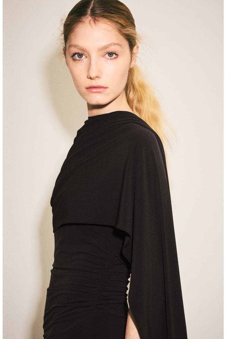 Asymmetric Cape Maxi Dress, Alternate, color, BROWN