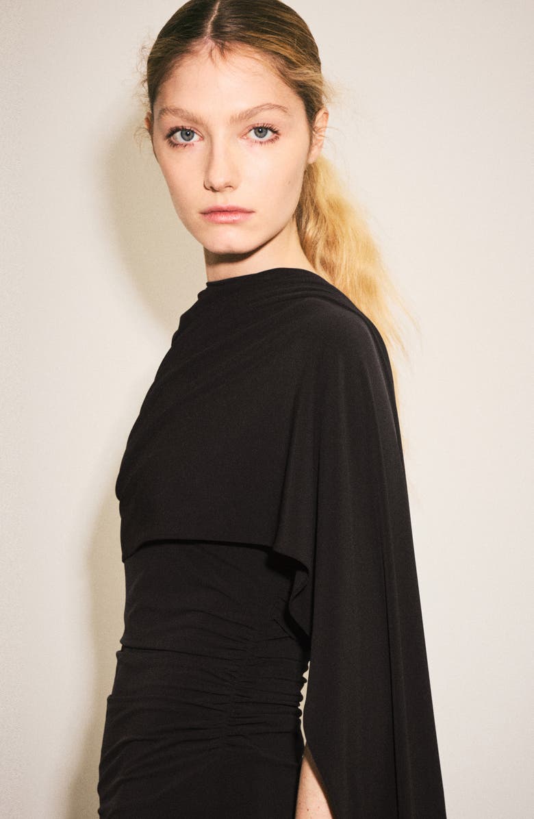 MANGO Asymmetric Cape Maxi Dress, Alternate, color, Brown