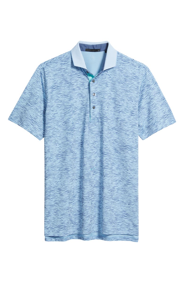 Greyson Deep Water Performance Print Polo, Alternate, color, Wolf Blue
