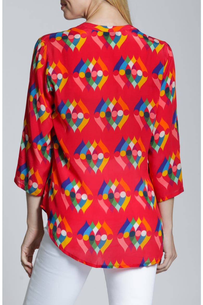 Mixed Stripe Mandarin Collar Button-Up Shirt, Alternate, color, RED MULTI
