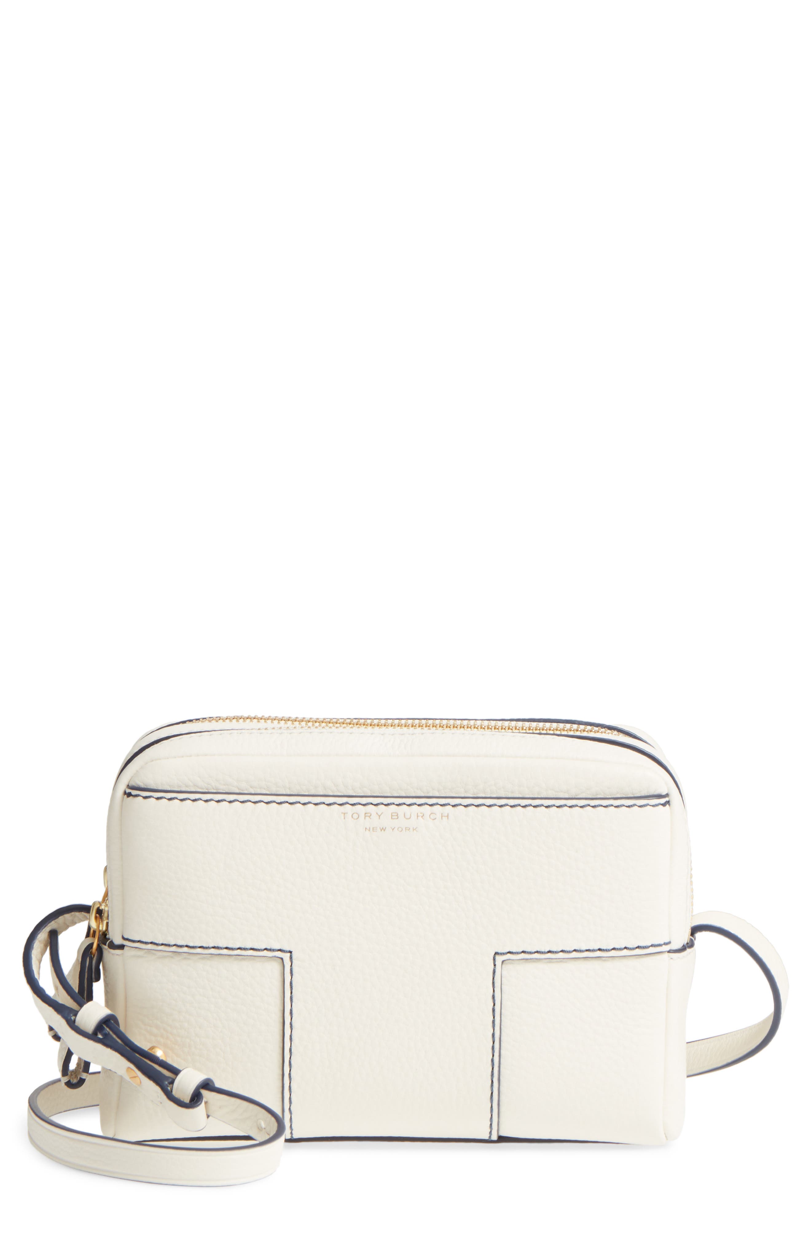 Tory Burch Block-T Double Zip Leather Crossbody Bag, Main, color, 