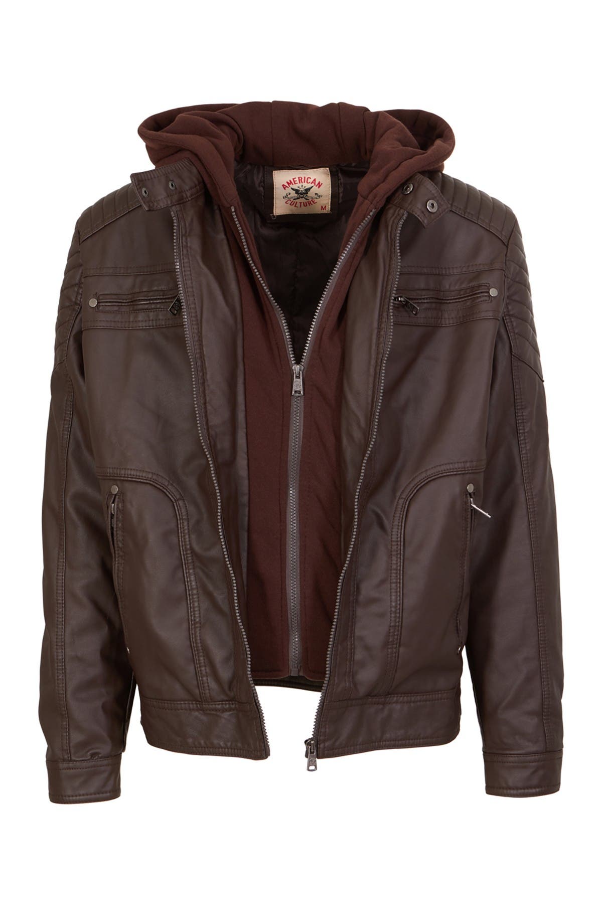 AMERICAN CULTURE Zip Front Faux Leather Hooded Jacket (Men) | Nordstromrack