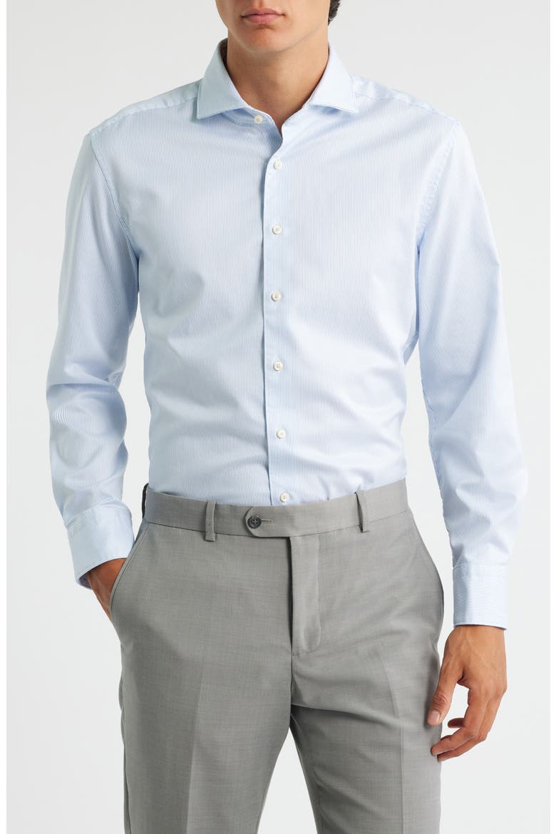 Stripe Non-Iron Cotton Twill Dress Shirt, Main, color, SKY