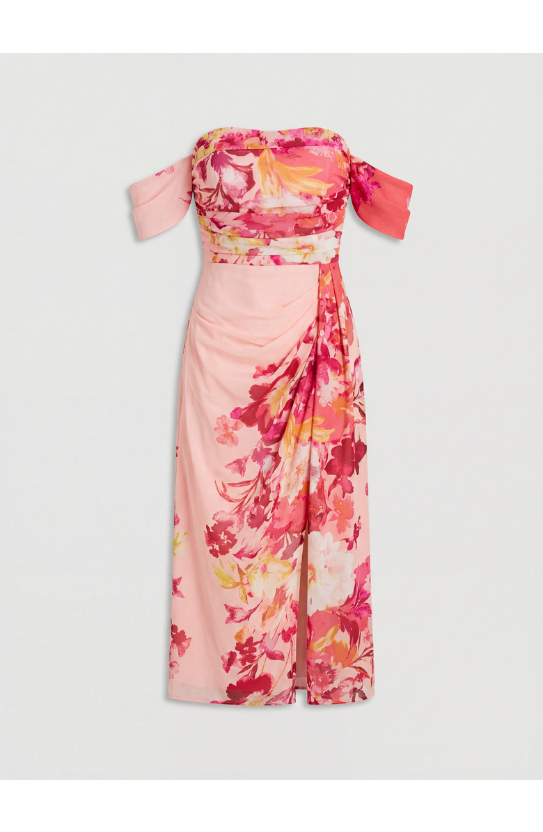 Coast Floral Print Drape Chiffon Dress, Alternate, color, Coral