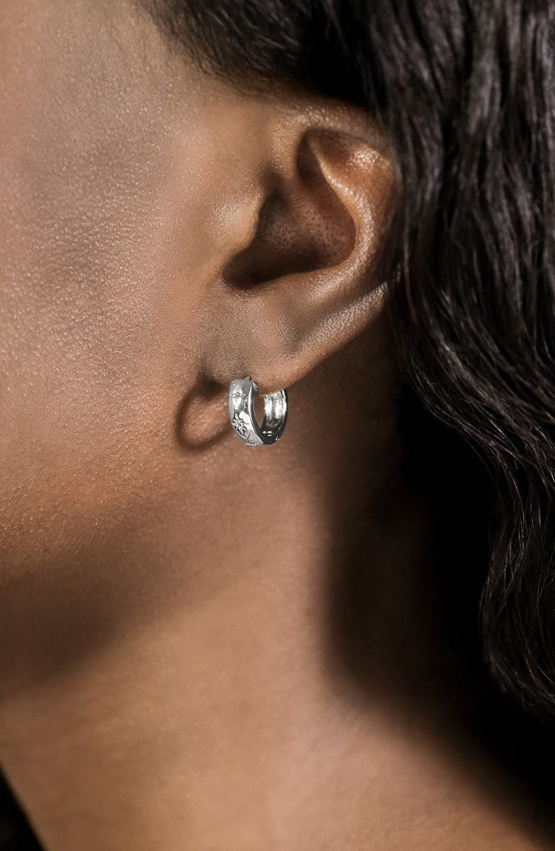 Sterling Forever Harmoni Star Cubic Zirconia Hoop Earrings, Alternate, color, Silver