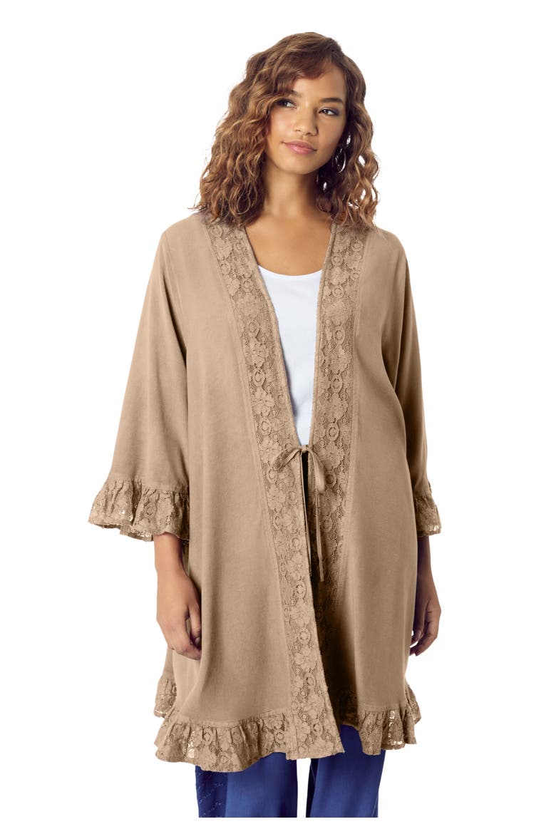 Ruffle Trimmed Acid Wash Wrap, Main, color, NEW KHAKI