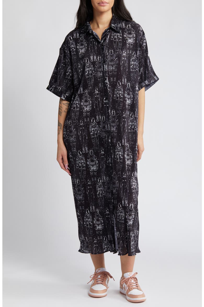 Astronaut Plissé Shirt Dress, Main, color, ASTRONAUT