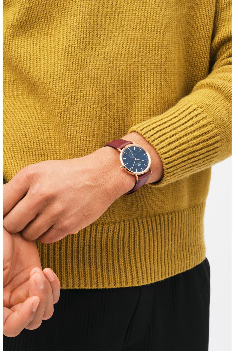 Classic Multi Eye Leather Strap Watch, 40mm, Alternate, color, ROSE GOLD