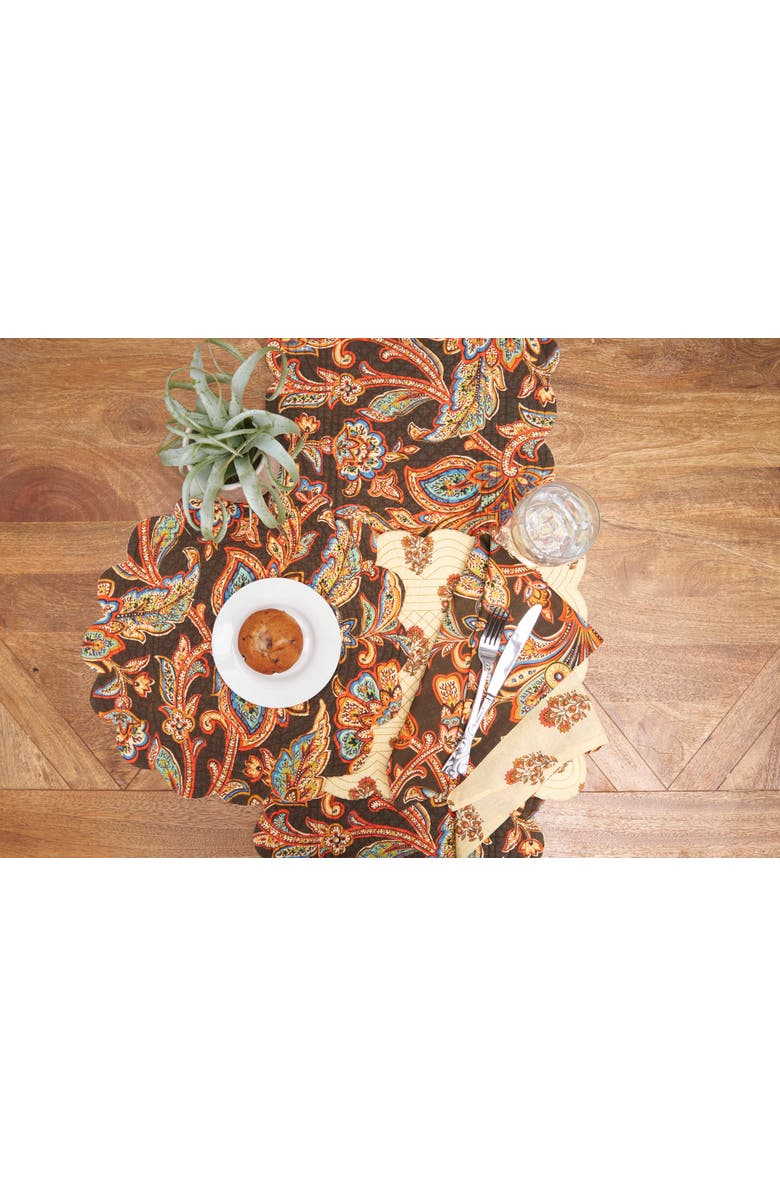 C&F Home Dorothy Autumnal Brown Quilted Scalloped Paisley Floral Placemats Set of 6, 13" x 19", Alternate, color, Black