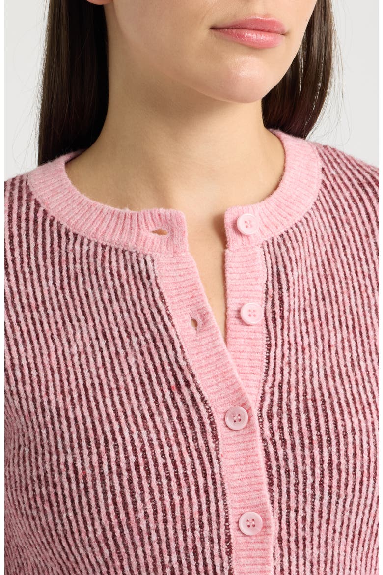 Two-Tone Knit Cardigan, Alternate, color, ROSE