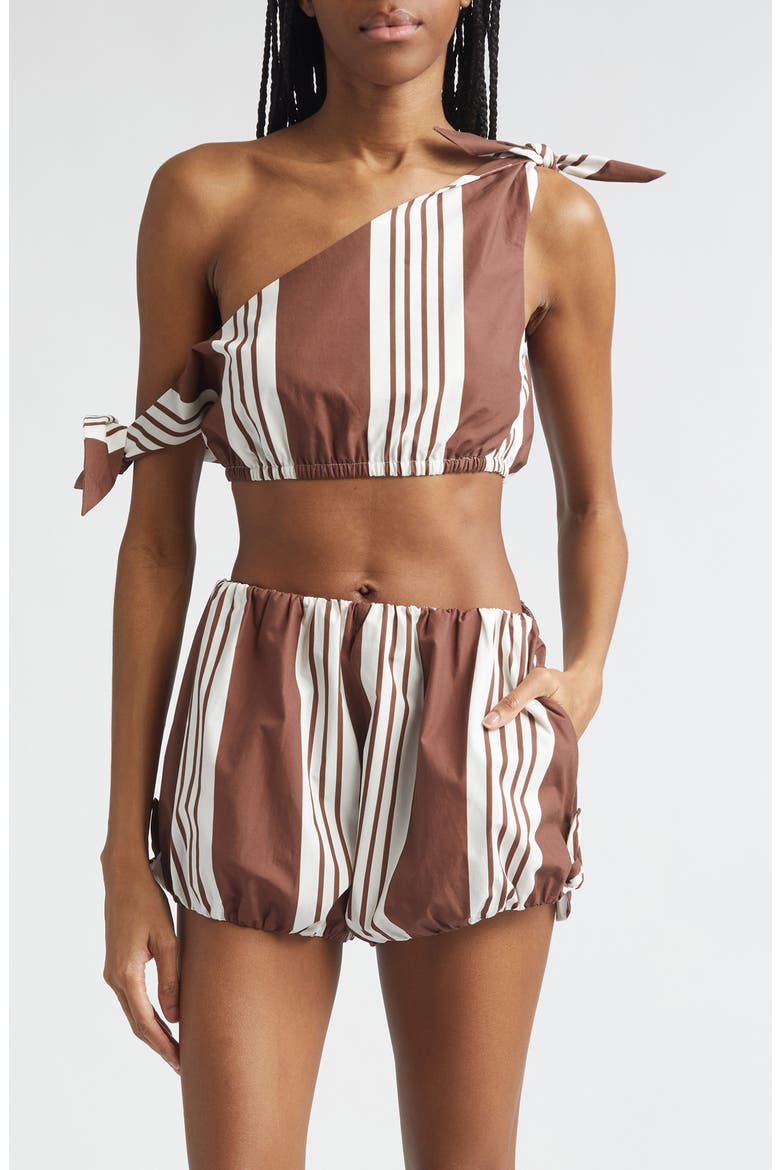Rosie Stripe Asymmetric Neck Crop Top, Main, color, CHOCOLATE STRIPE