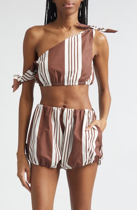 Rosie Stripe Asymmetric Neck Crop Top