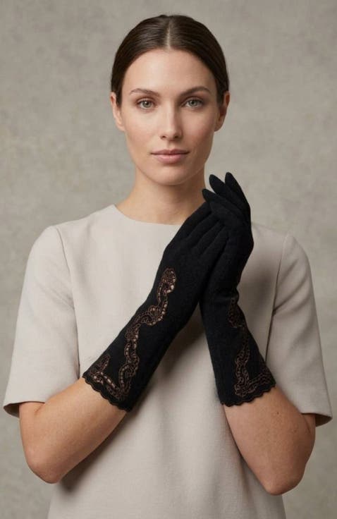 Cashmere gloves with embroidery design