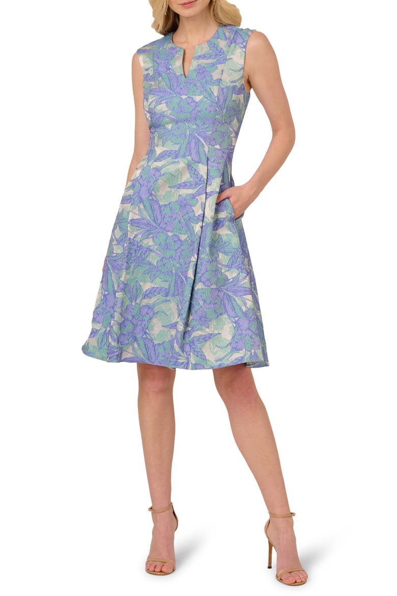 Floral Jacquard Sleeveless Dress, Main, color, BLUE/ GREEN MULTI