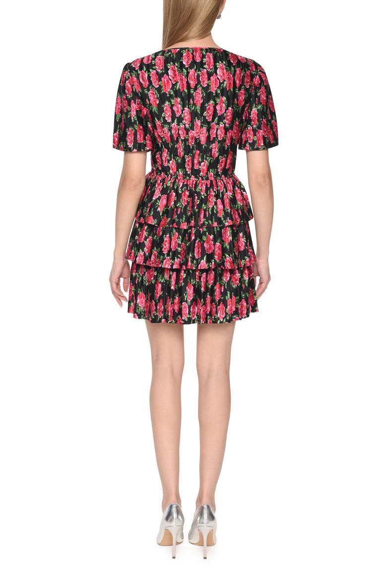 Pleated Tiered Dress, Alternate, color, RED ROSES