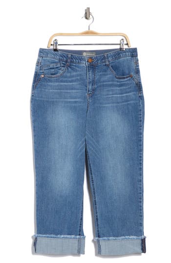Democracy Frayed Hem Crop Kick Flare Jeans In Blue