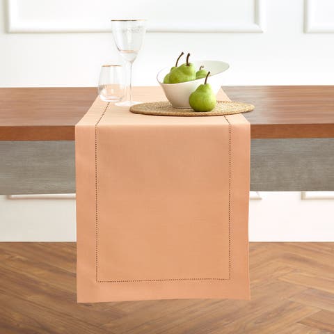 Cotton Linen Hemstitch Table Runner for Dining Table, Holiday and Everyday Table Decor