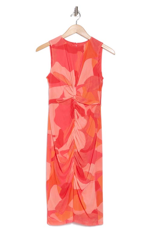 Vince Camuto Sleeveless Ruched Mesh Body-con Dress In Pink Multi