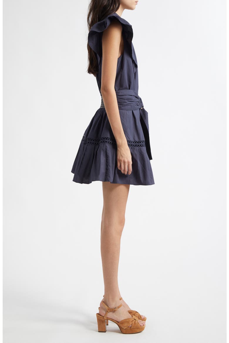 Pleated Belted Flutter Sleeve Minidress, Alternate, color, SPRING NAVY