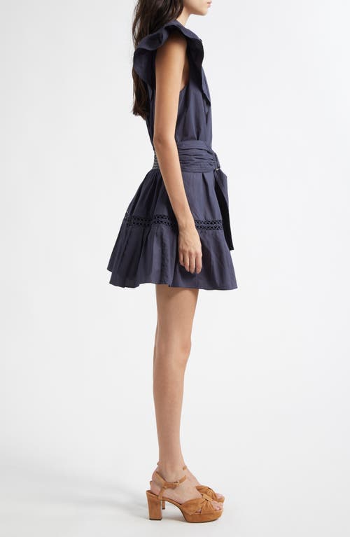 RAMY BROOK RAMY BROOK PLEATED BELTED FLUTTER SLEEVE MINIDRESS