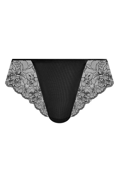 Elomi Brianna Lace & Mesh Thong in Black