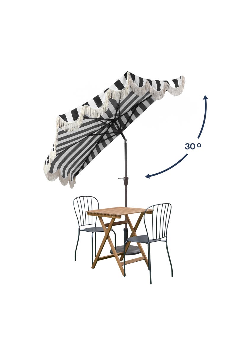 JONATHAN Y Beverly 9 ft. Designer Classic Scalloped Fringe Half Market Patio Umbrella with Crank, Push Button Tilt and UV Protection, Alternate, color, Black/White