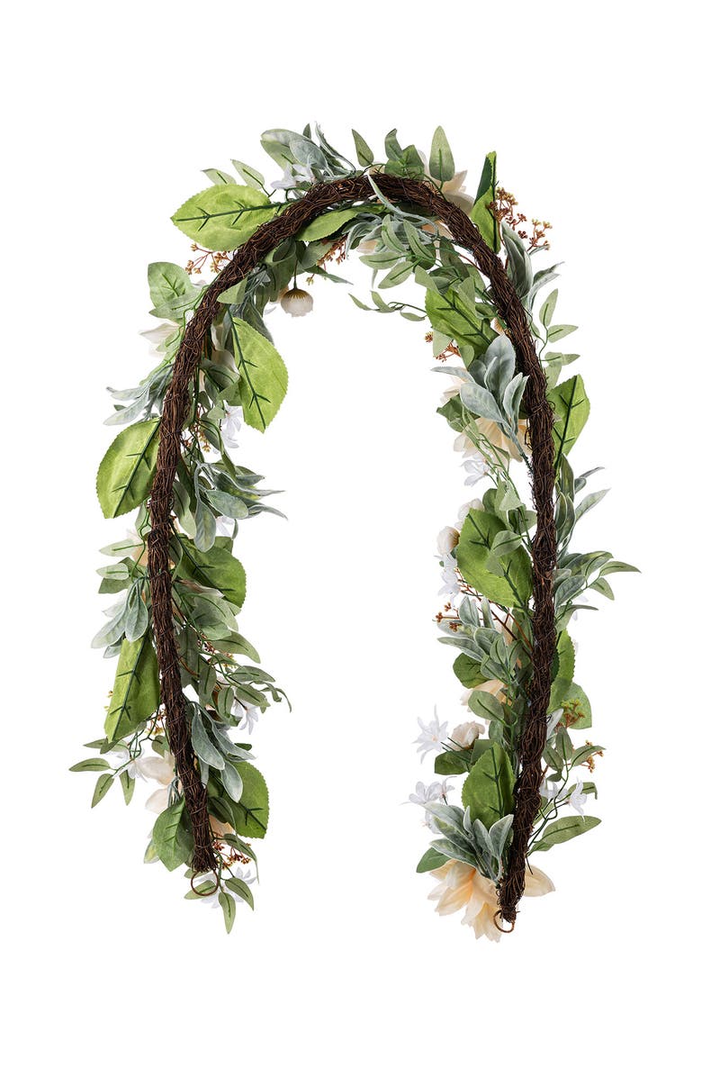 Glitzhome 6ft Dahlia or Hydrangea Peony & Cherry Artificial Garland, Alternate, color, Beige
