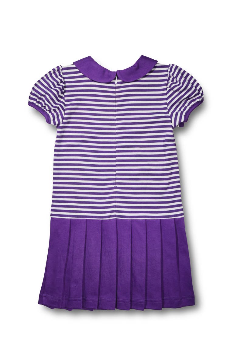 Florence Eiseman Stripe Knit Pleated Dress With Flowers, Alternate, color, Purple