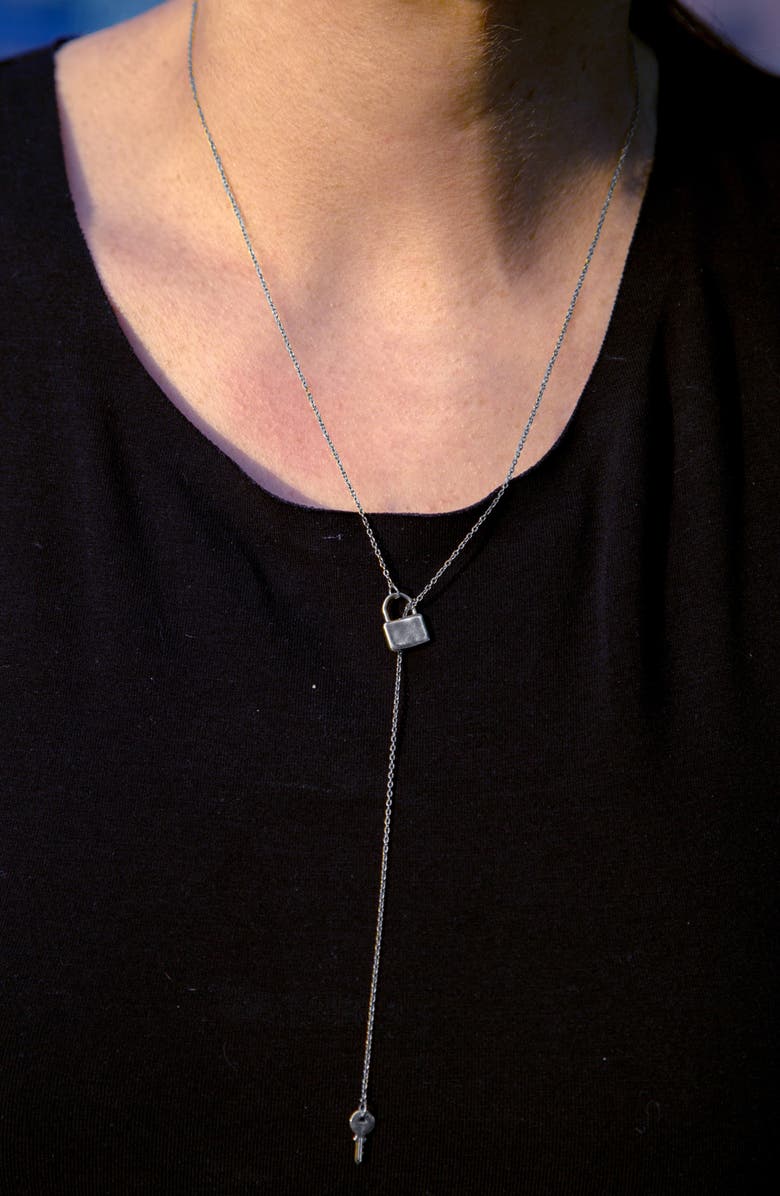 Adornia Lock & Key Lariat Necklace, Alternate, color, 