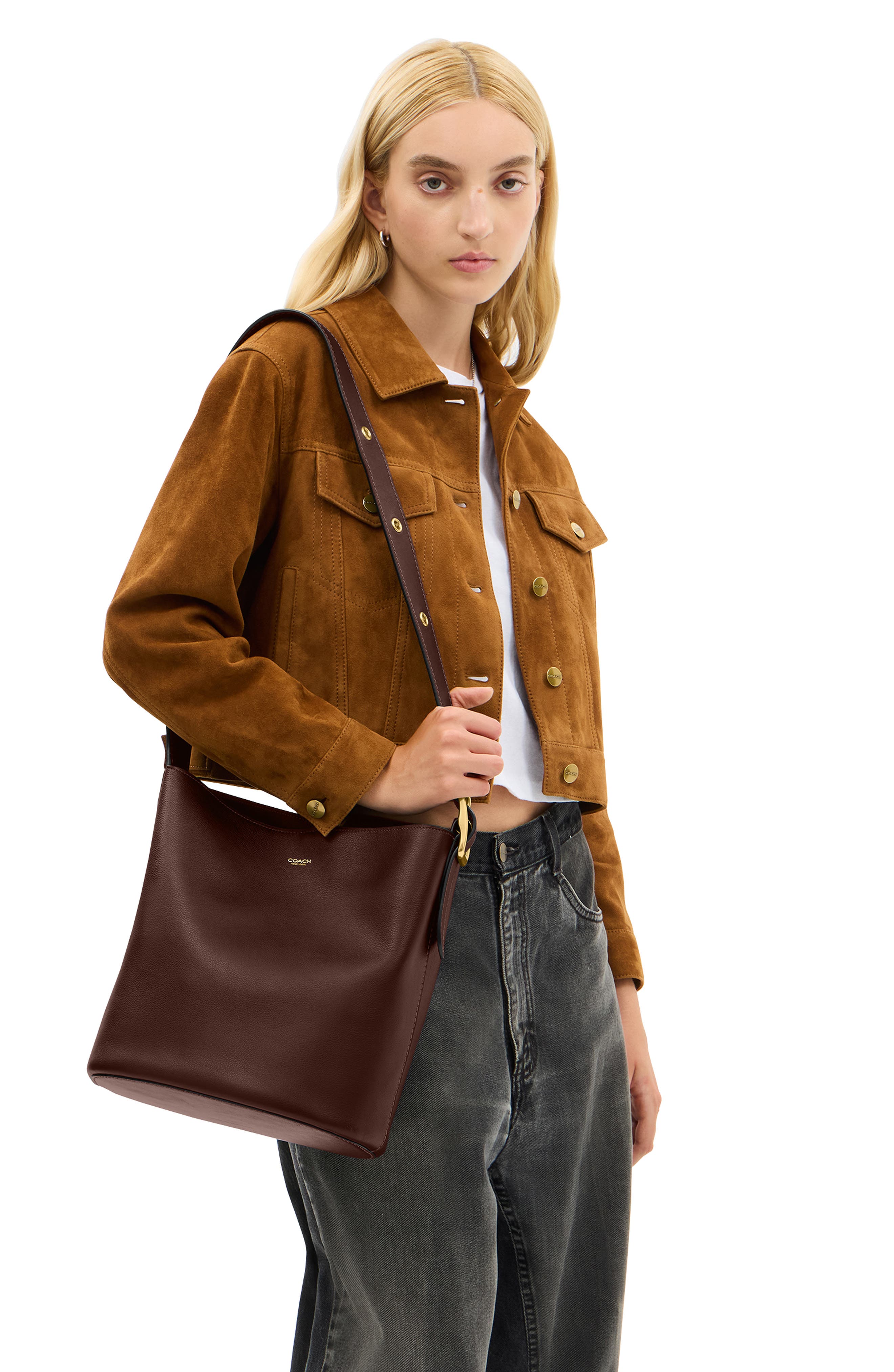 COACH Bleecker Natural Grain Leather Shoulder Bag, Alternate, color, Maple