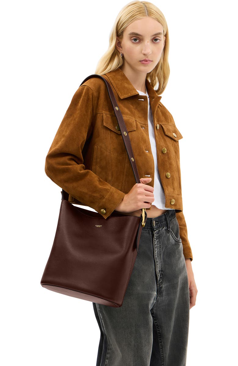 COACH Bleecker Natural Grain Leather Shoulder Bag, Alternate, color, Maple