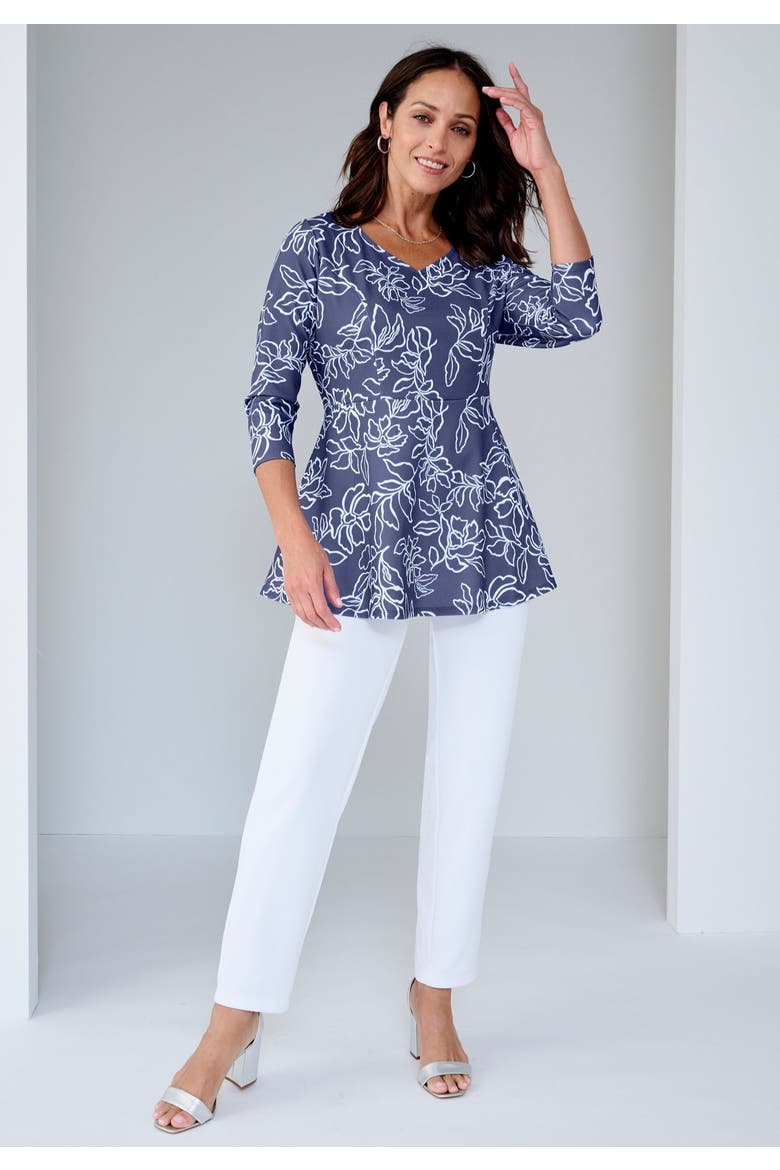 Knit Crepe Sweetheart Neck Top, Alternate, color, DEEP DUSK FLORAL