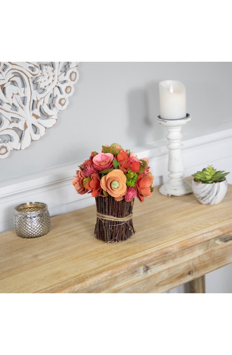 Northlight Artificial Mixed Floral Wooden Spring Bouquet - 9" - Red and Pink, Alternate, color, Red