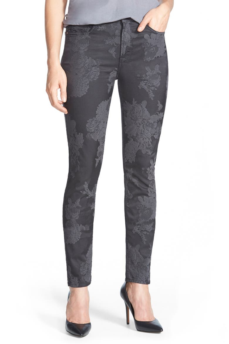 Jen7 Floral Jacquard Skinny Pants, Main, color, CHARCOAL NIGHTFALL FLORAL