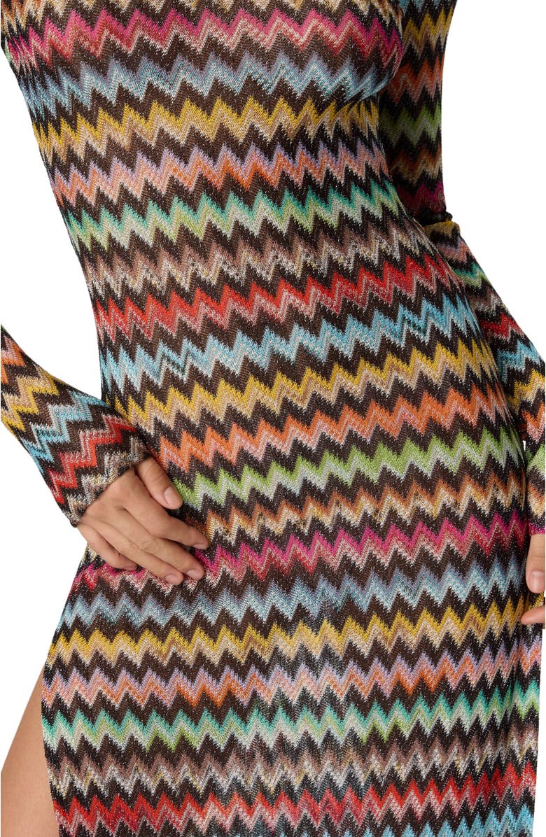 Missoni Long Cover-up Dress In Lamé Viscose With Micro Zigzag Pattern, Alternate, color, Black & Multicoloured