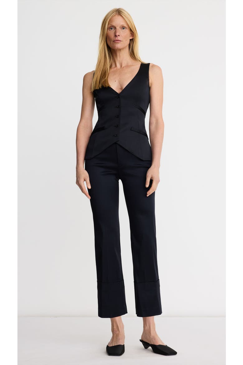 Tuxedo Cuffed Flood Pant, Main, color, Black Satin